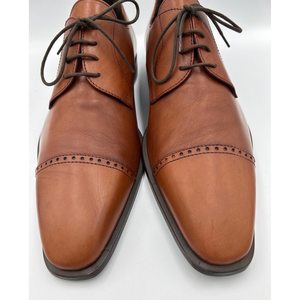 SOULIER Mens Cognac Brown Leather Cap Toe Brogue Derby Shoes Size 43‎ - Picture 3 of 8
